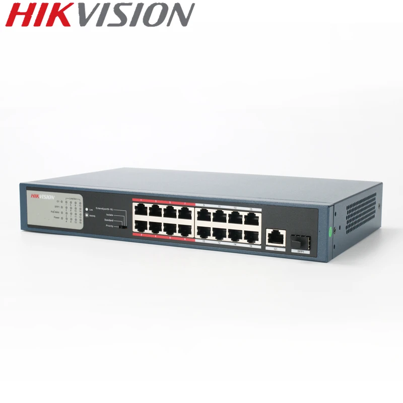 HIKVISION PoE Switch DS-3E0518P-E 16 ports 10/100/1000 Mbps Uplink 1000M Optical Port for 16CH NVR IP Cameras 802.3at 802.3af