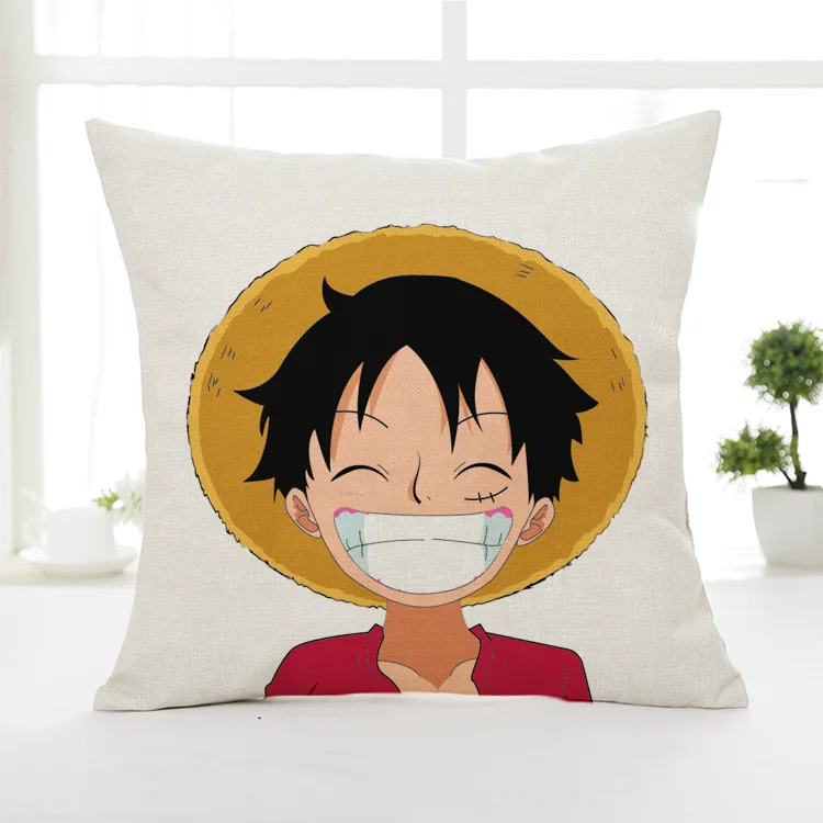45*45 cm One Piece Action Figure plush toys cartoon Living room pendant flax pillow cover Bedroom Deco dolls for kids party