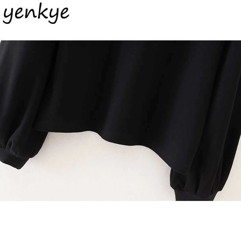 Винтажные черные толстовки для женщин с бантом и круглым вырезом пуловер