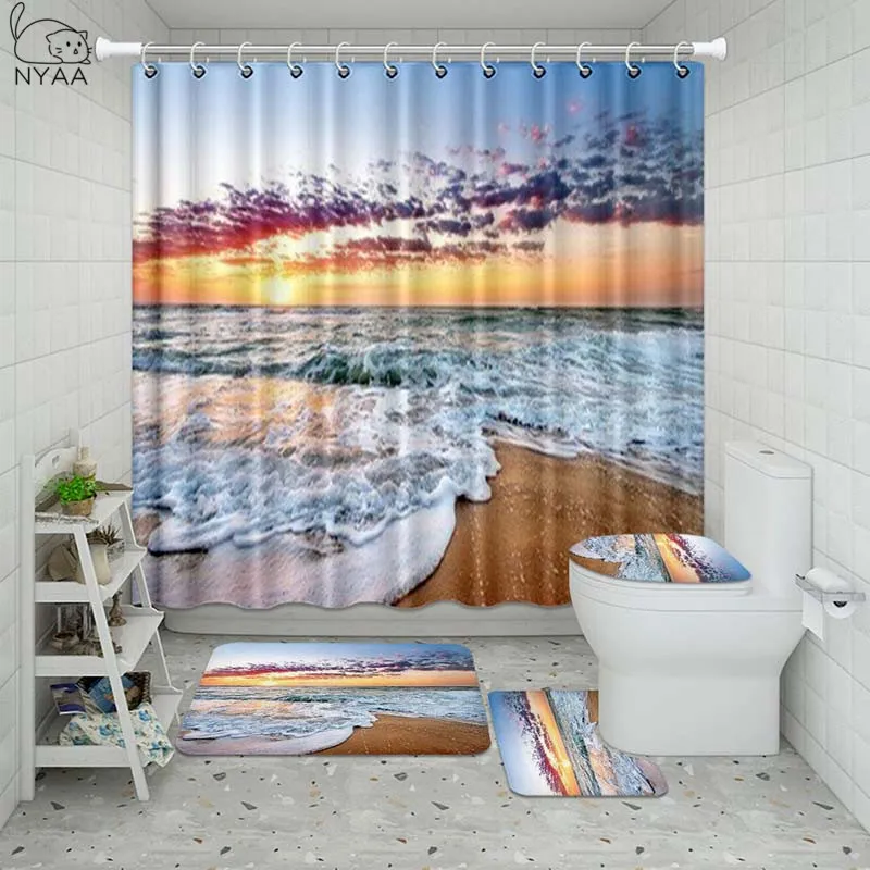 Летняя пляжная шторка для ванной и душа с принтом Sea Tree коврик-подставка крышки