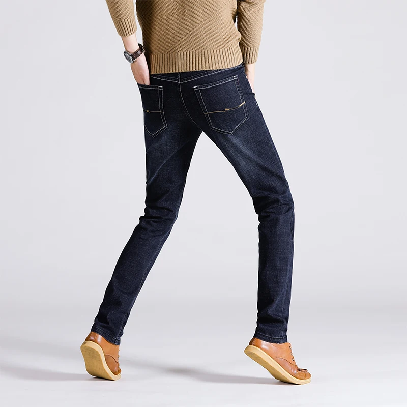 Мужские облегающие джинсы черные или синие повседневные эластичные скинни