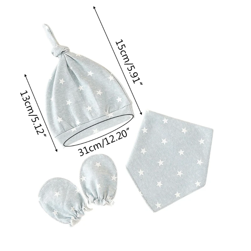 

N7ME Baby Gloves Hat Bib Set Soft Mittens Beanie Nightcap Burp Cloth Saliva Towel Kit for Infant Newborn