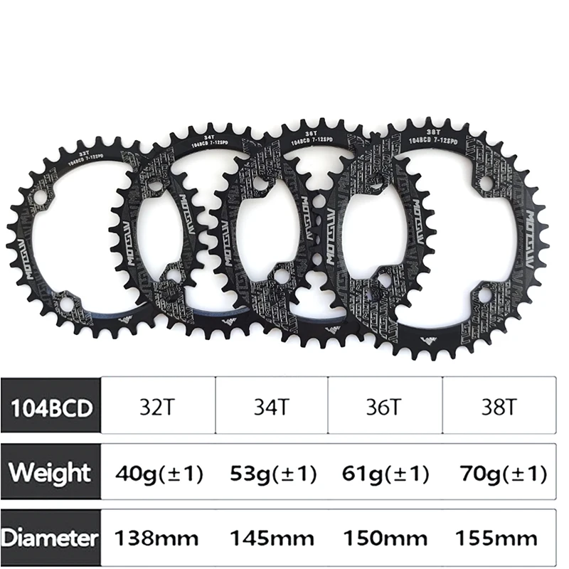 

Bike Crankset 104BCD Round Narrow Wide Chainring 32T 34T 36T 38T Aluminum Alloy Mountain Bicycle Chainwheel Cycling Equipment