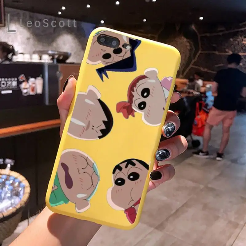 

Anime Cartoon shin-chan Phone Case Yellow Candy Color for iPhone 6 7 8 11 12 s mini pro X XS XR MAX Plus