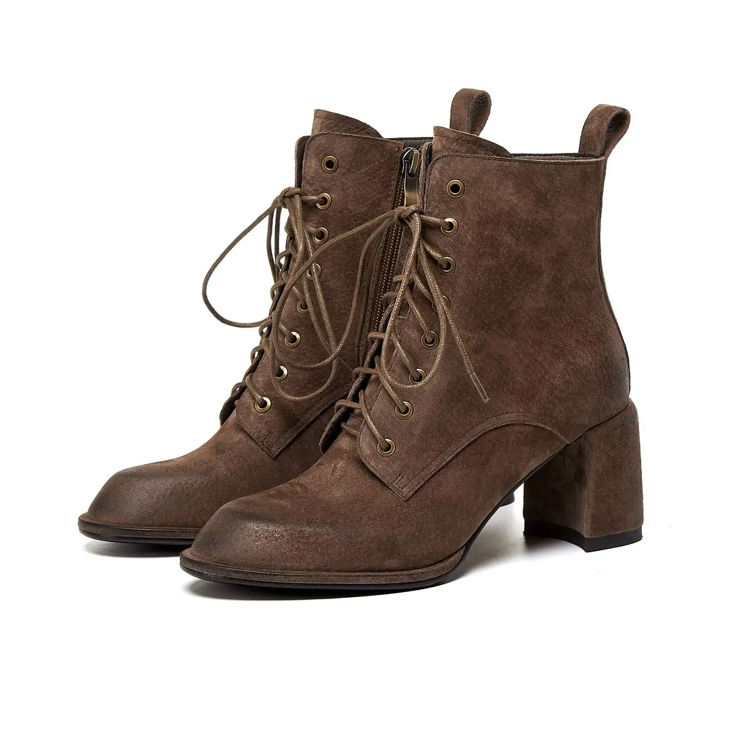 Harga Pakaian Dasar Kulit Babi Panci Krazing Sepatu Boots Chelsea Sepatu Bot Pergelangan Kaki Berenda Ketat Ujung Bulat Sepatu Paku Keling Tetap Musim Dingin