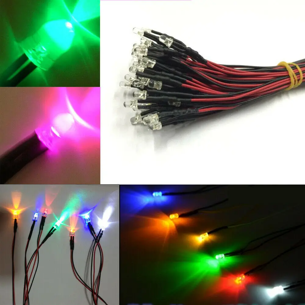 

20pcs lot 20cm Pre Wired 3mm 5mm LED Light Lamp Bulb Prewired Emitting Diodes For DIY Home Decoration DC12V