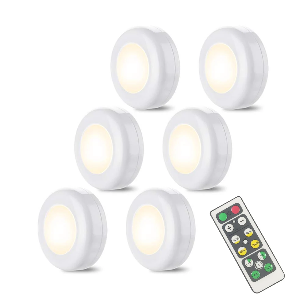 

Dimmable LED Under Cabinet Light With Remote Control Battery Operated LED Closets Lights COB Puck Light for Wardrobe Bathroom