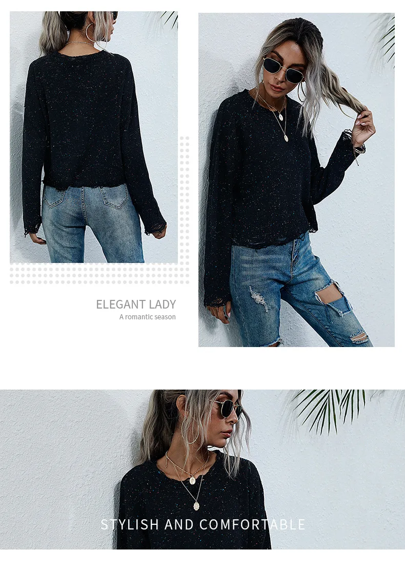 

Top Fashion Casual Sexy Sweater Long Sleeve O Neck Black Solid Short Base Knitted Women Sweater 2021 Autumn New Cotton Pullover