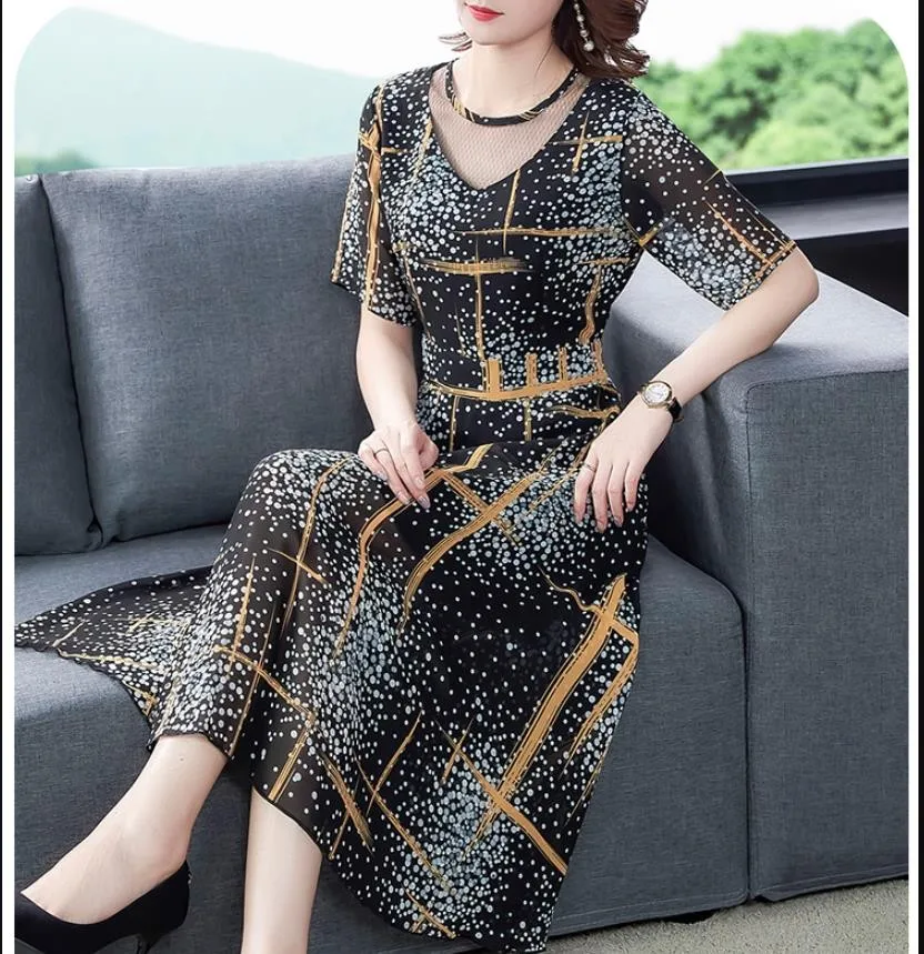 Летние футболки French женское роскошное шифоновое платье с принтом миди цветочным