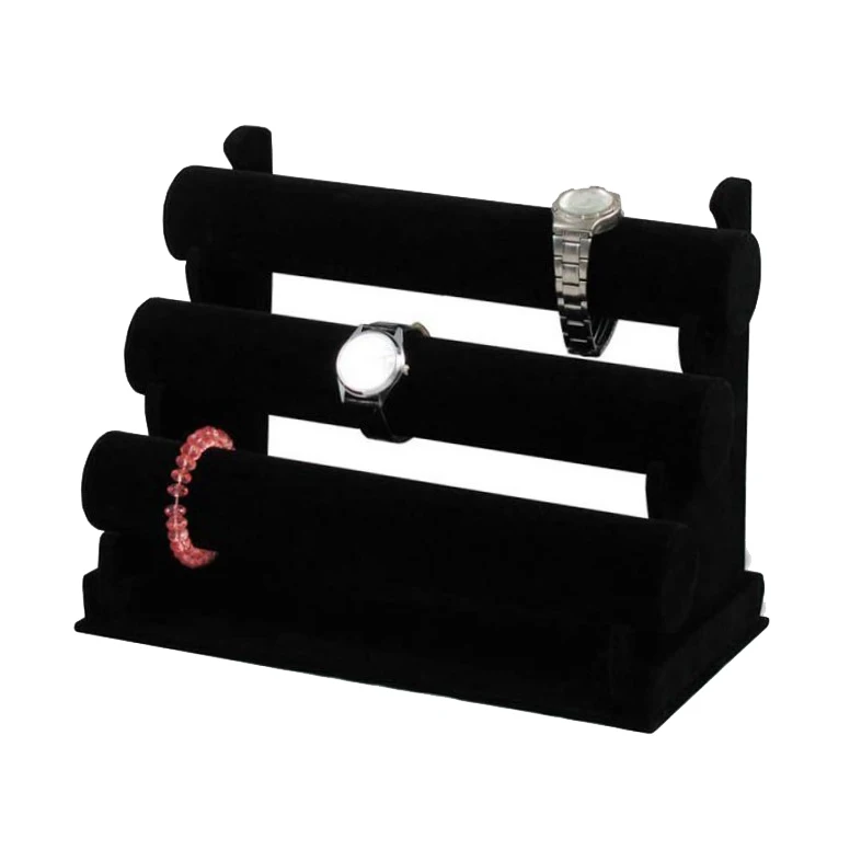 

Black Velvet 3 Layer Watch Bracelet Bracelet Jewelry Display Stand Wooden Bracelet Watch Bracelet Storage Rack Stand