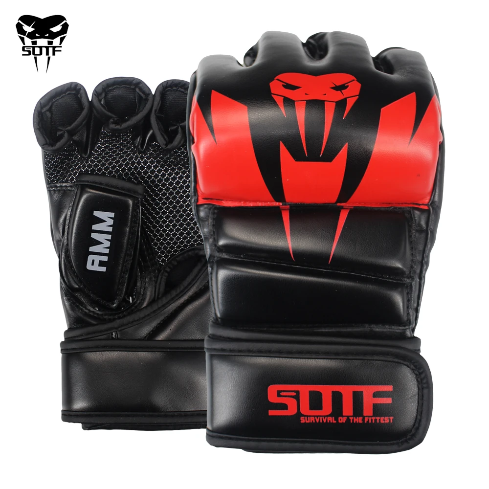 

SUOTF Black Fighting MMA Boxing Sports Leather Gloves Tiger Muay Thai fight box mma gloves boxing sanda boxing glove pads
