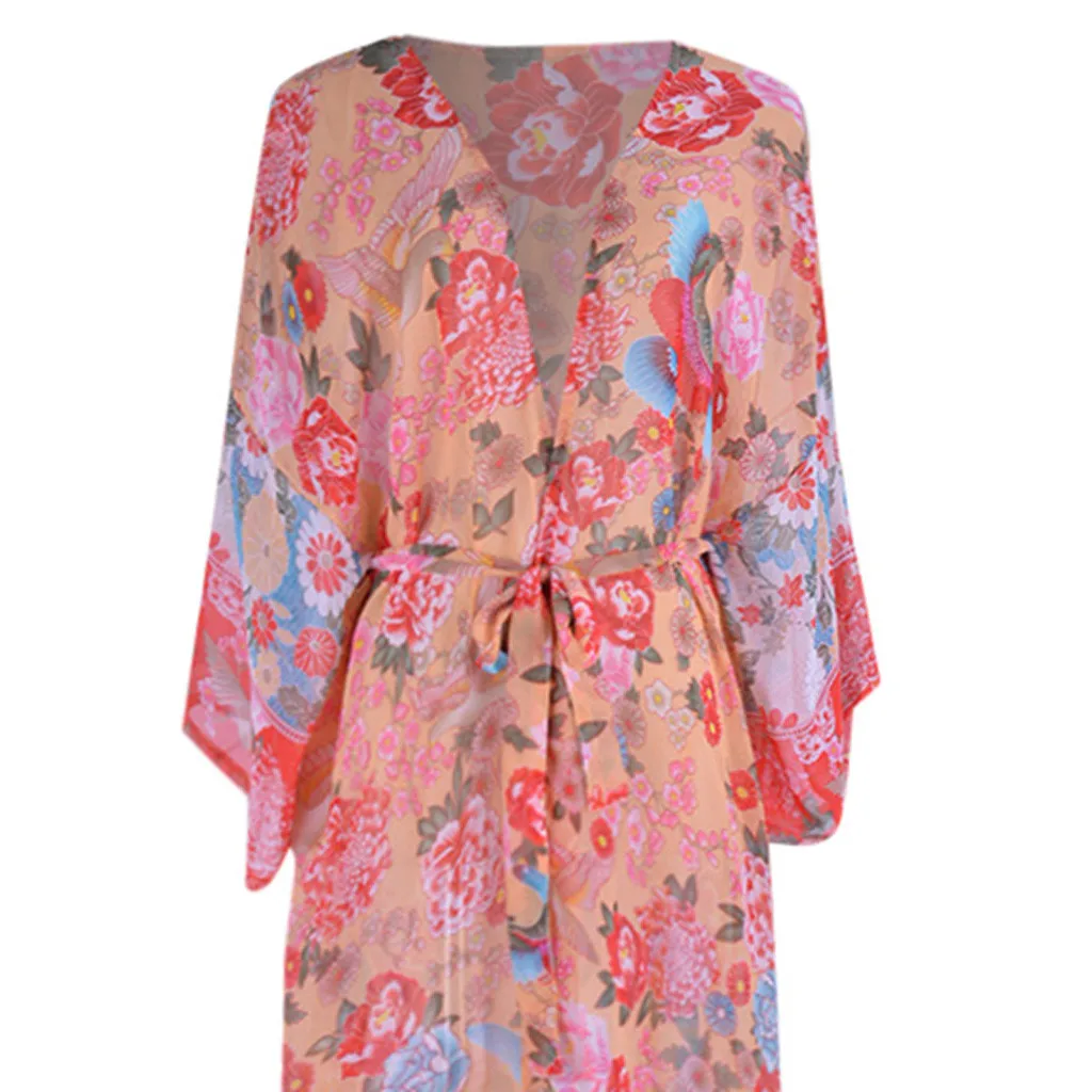 

2020 Summer Bikini Cover Up Chiffon Swimsuit Beach Kaftan Dress Women Loose Sun Suit Beach Coat Cardigan Cardigan Swimsuit Cover