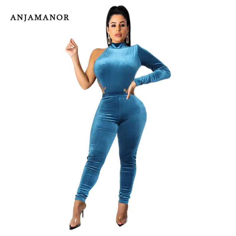 ANJAMANOR бархатные Женский комплект 2 шт. открытые на одно плечо с длинным рукавом