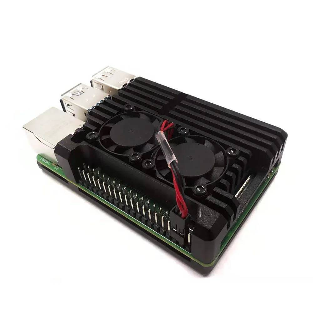 Чехол для Raspberry Pi 4 Model B алюминиевый чехол с двойным охлаждающим вентилятором и