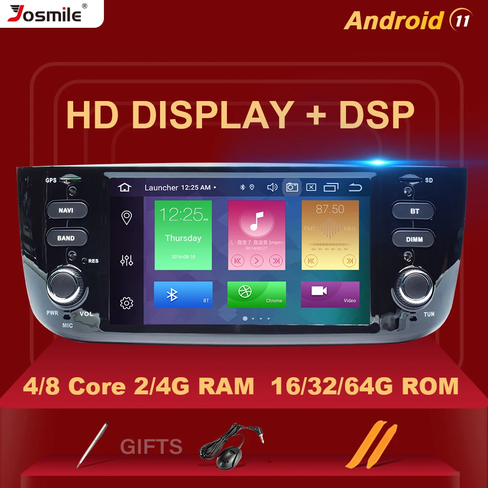 Автомобильный DVD-проигрыватель на Android 11 4 Гб 1 Din для Fiat/Linea/Punto evo 2012-2015 радио