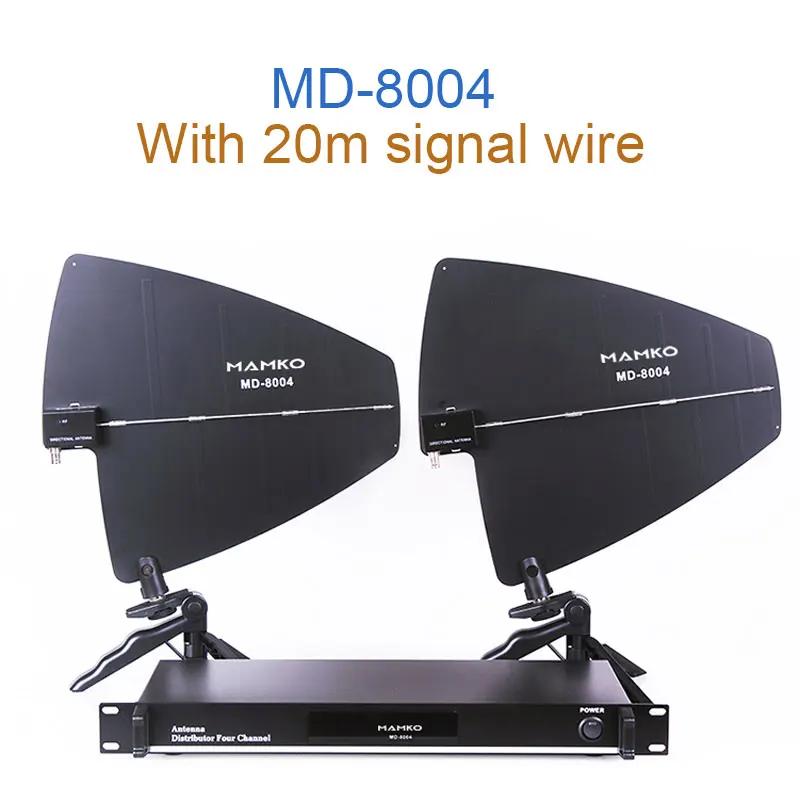with 20m signal wire MAMKO 4 канала Усилитель сигнала антенная система распределения антенный усилитель для UHF беспроводной микрофон MD-8004 - Цвет: with 20m signal wire