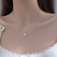 butterfly necklace silver 925 sterling zircon choker bling gold collar for women double layer clavicle chain pendant jewelry