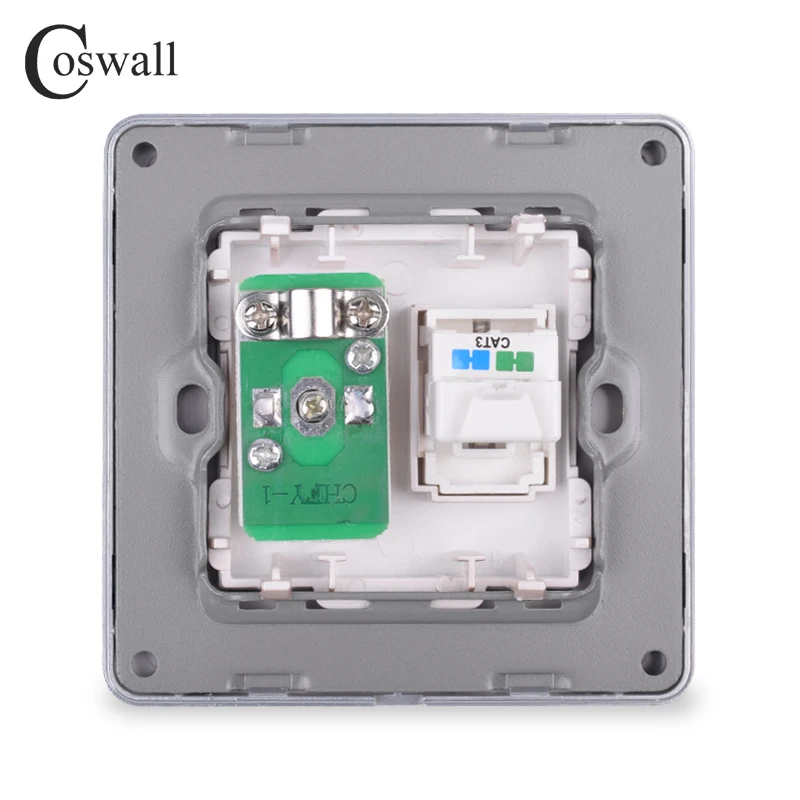 COSWALL RJ11 2 ядра телефонный разъем с женский ТВ Джек Нержавеющая сталь матовая панель розетка