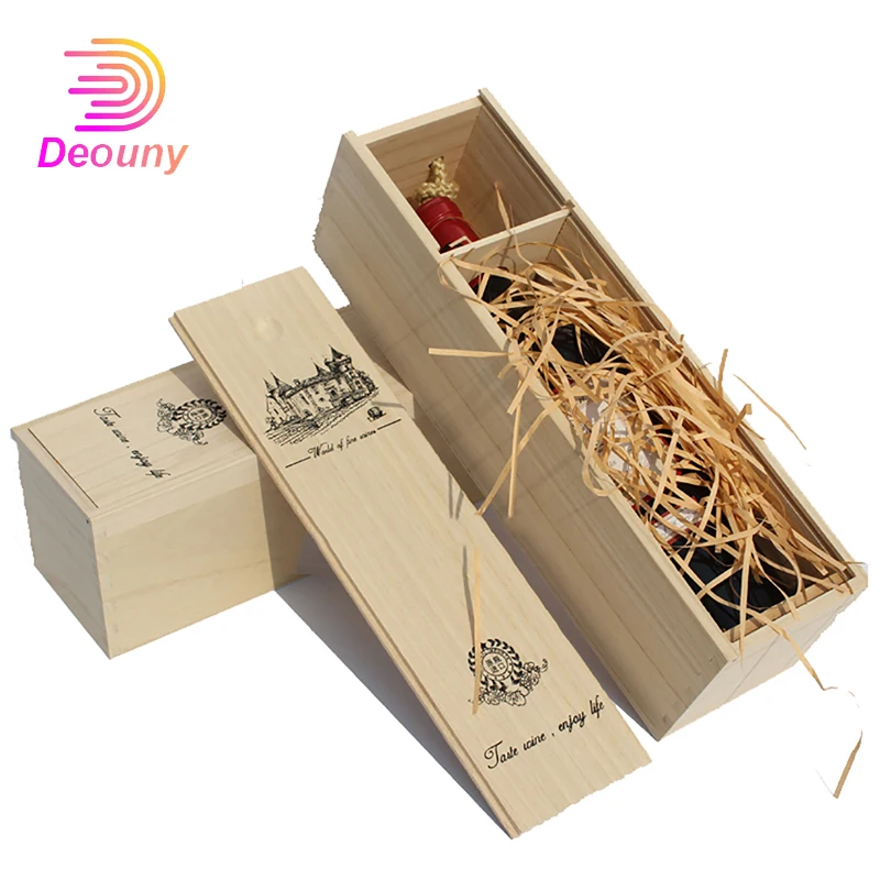 

DEOUNY Wine Box 1PCS Sycamore Wooden Hinged With Rope Natural Bar Sets Single Bottle Red packing Box Carries Gift Accessories
