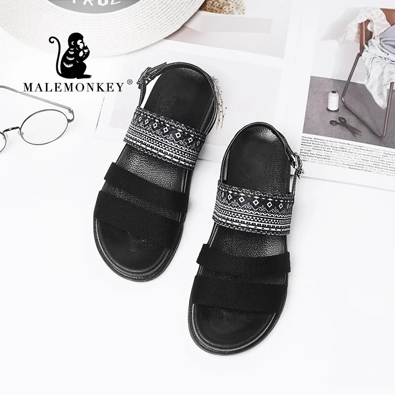 Женские пляжные сандалии MALEMONKEY черные повседневные на плоской платформе с