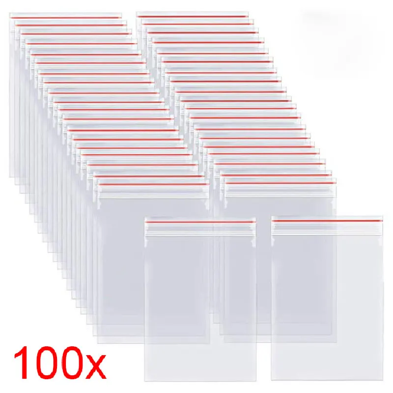 

100pcs/pack Resealable Zip Lock Bags Self Seal Clear Plastic Poly Bag Food Storage Package Reclosable Vacuum Fresh Bag