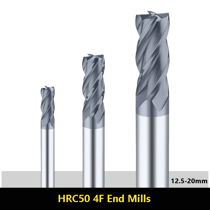 1pcs HRC50 Carbide End Mills 12mm 14mm 16mm 20mm 4 Flutes Milling Cutter Alloy Tungsten Steel Cutting tool CNC Maching Endmills