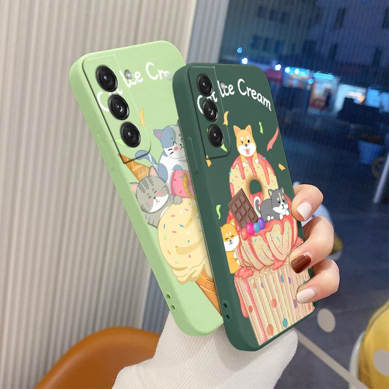 

Ice Cream Cat Silicone Case For Samsung Galaxy S21 S20 FE S10 S9 Ultra Plus S10e Note 20 ultra 10 9 Plus Soft Phone Back Cover