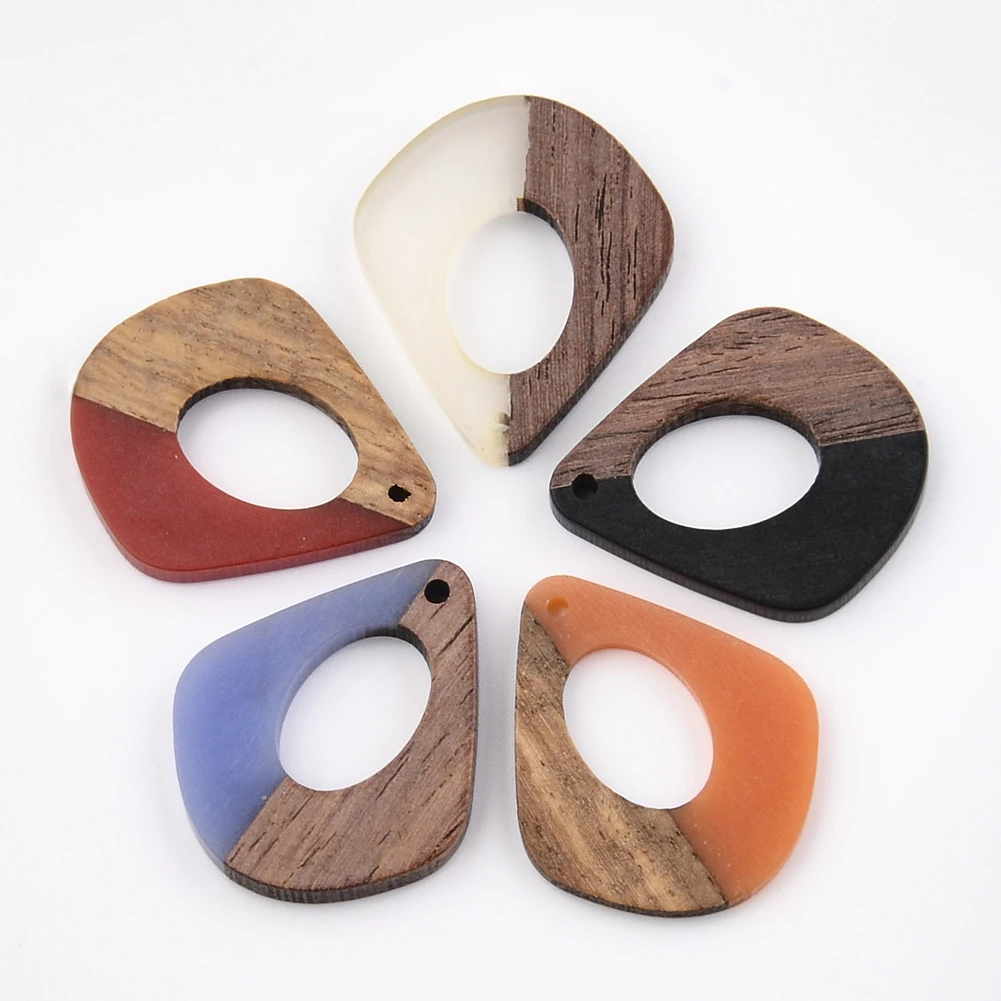 

2 PCS Jewelry Making Handmade Mixed Color Twisted Oval Resin & Wood Pendants Necklace Earring Making Charm Pendant for DIY