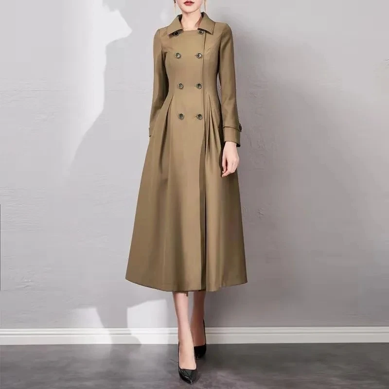 

Женская ветровка средней длины, красное приталенное пальто до колена, осень 2021