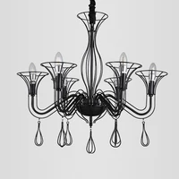 European rustic chandelier iron LED minimalism chandelier droplight foyer dinning living room black LED candle chandelier