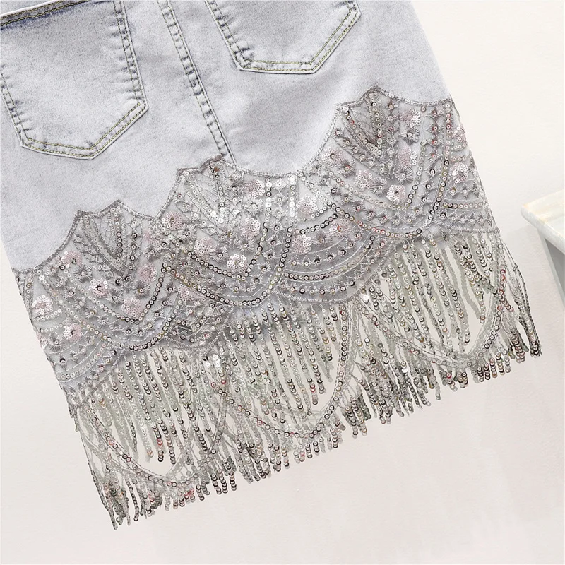 Женская джинсовая юбка с блестками винтажная облегающая в Корейском стиле