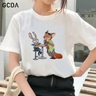 Женские футболки, свободная футболка с кроликом, Джуди, лисицей, Ника, летняя футболка для девочек в стиле Харадзюку, модные топы, Милая женская футболка