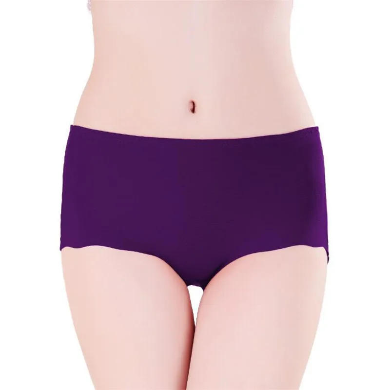 Purple Briefs S-4XL, женские шелковые бесшовные трусы, сексуальные, женские, простые, высокая талия, высокая эластичность, трусы, нижнее белье для женщин, большие размеры - Цвет: Purple Briefs