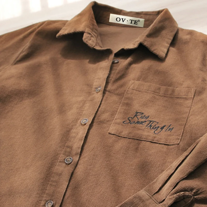 

Long Sleeve Vintage Corduroy Blouse Women Shirts Korean Pockets Embroidery Women Blouses Casual Plus Size Ladies Tops Blusas
