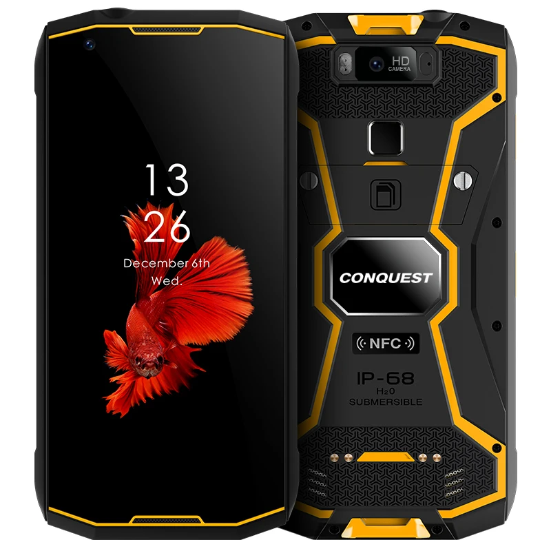 Conquest S12 Pro IP68 Водонепроницаемый 4G мобильный телефон 6G+ 128 ГБ 5,9" экран 8000 мАч Android 9,0 helio P70 Восьмиядерный прочный смартфон - Цвет: Цвет: желтый