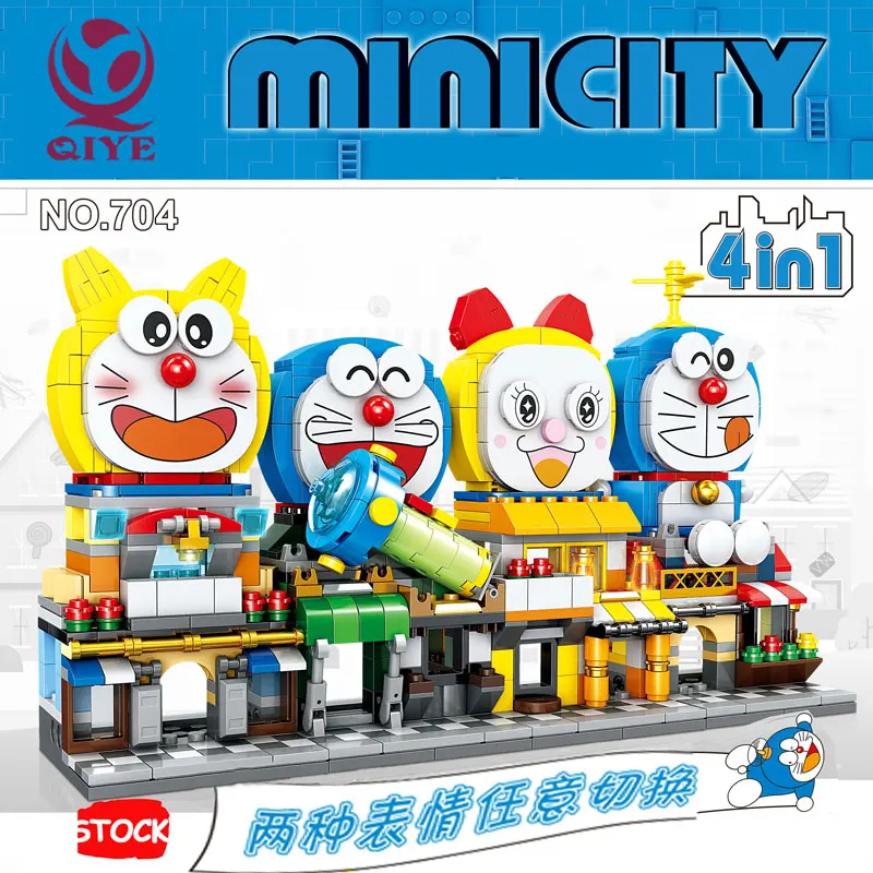 QIYE City Street View Мультяшные фигурки строительные блоки 4 в 1 робот Кот доракированный