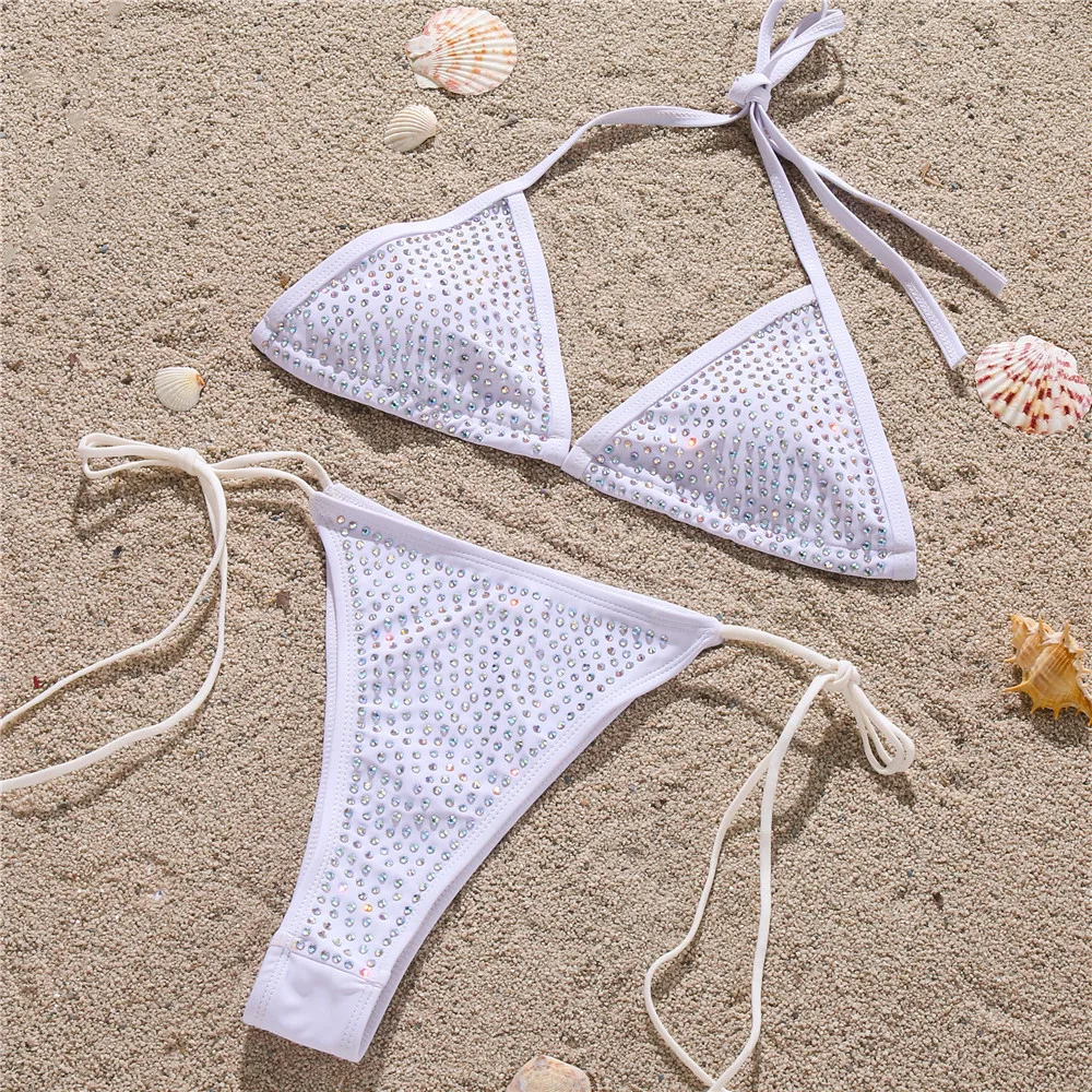 

Cross-border new Europe and the pure color set auger bind bikini amazon speed sell hot style swimsuit female diamond