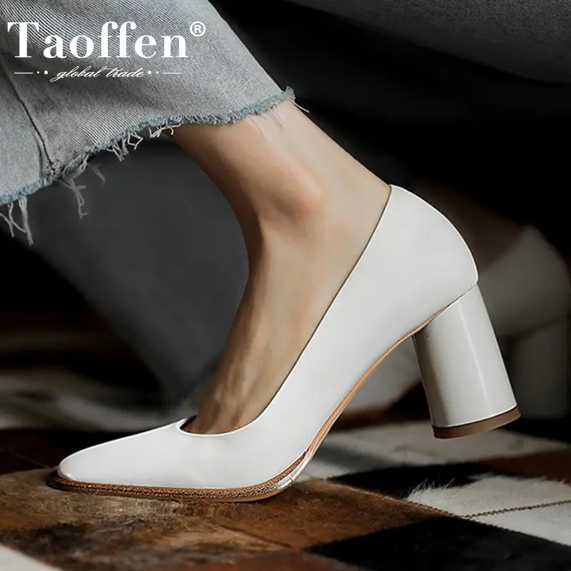 Taoffen/Новинка; Туфли на высоком каблуке; Женские туфли-лодочки из натуральной кожи на необычном каблуке; Модная свадебная обувь; Женская обувь; Размеры 34-43