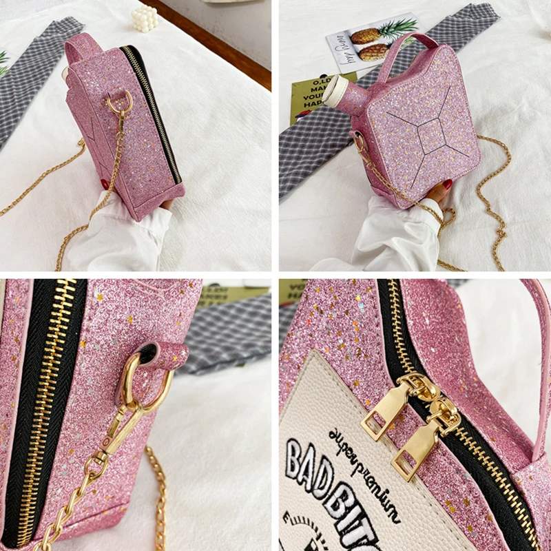 

Fashion Gasoline Can Shaped Women Shoulder Bag Sequins Chain Crossbody Bags for Women 2020 Designer Letter Women's Handbag NEW