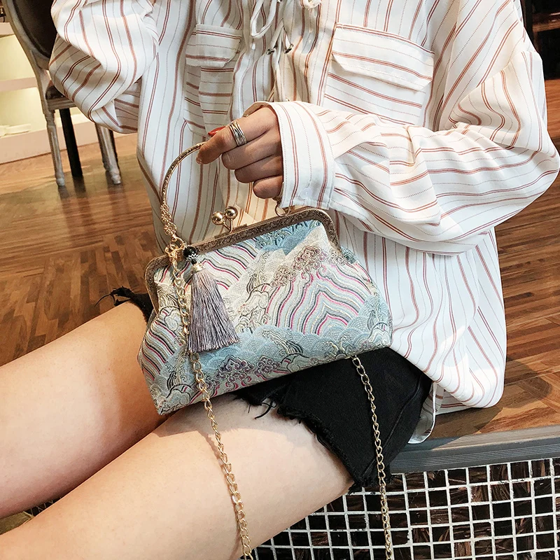 Винтажная Сумка тоут с поцелуем женская сумочка на цепочке сумка через плечо