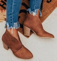 new winter women boots v cutout ankle boots stacked heel booties fahsion chelsea boots pu botas zapatos mujer leather boots