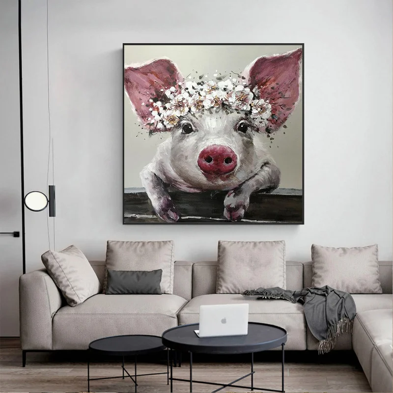 Картина маслом на холсте с изображением свиньи без рамки | Дом и сад
