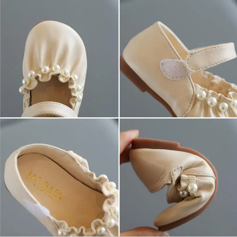 

2021 Summer Autumn Korean Girl Leather Shoes Pearl Decoration Princess Shoes Soft Sole Baby Toddler Shoes Kids Casual Shoes