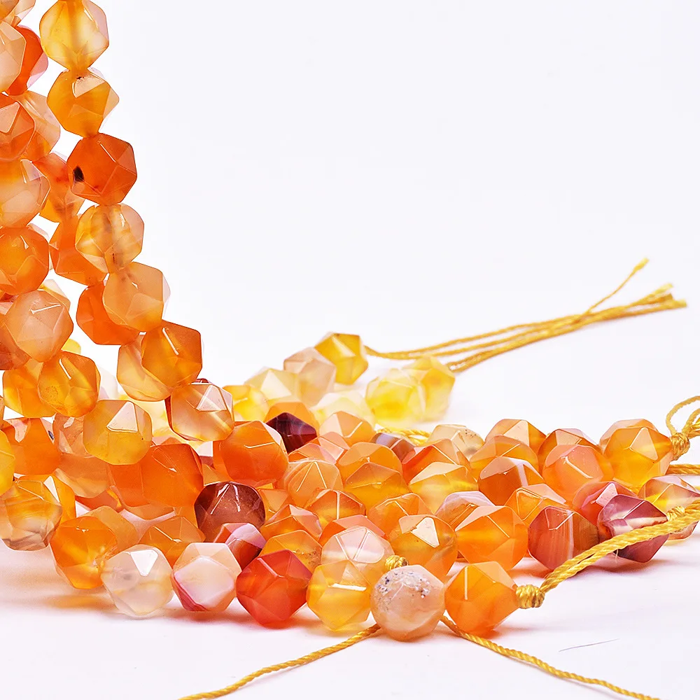 Natural Stone Orange Agates Faceted Loose Beads For Jewelry Making 6 8 10mm Semiprecious DIY Bracelets Necklaces Accessories | Украшения и