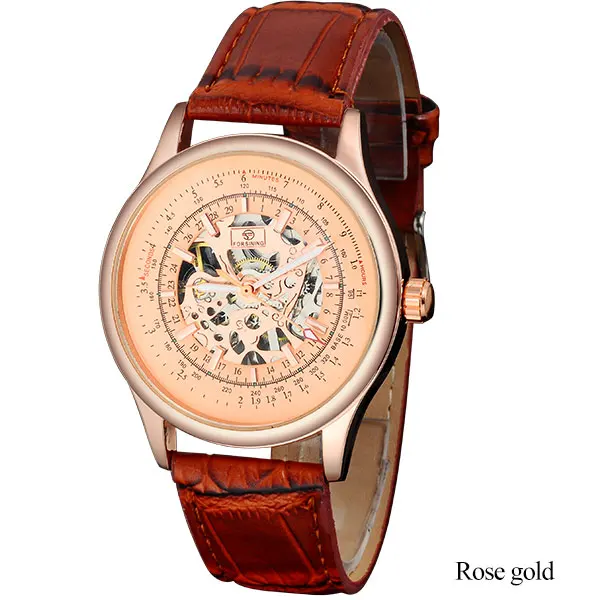 rose gold FORSINING, роскошные Брендовые мужские часы со скелетом, мужские часы с ручным заводом, мужские повседневные часы, мужские часы в подарок, часы с кожаным ремешком - Цвет: rose gold