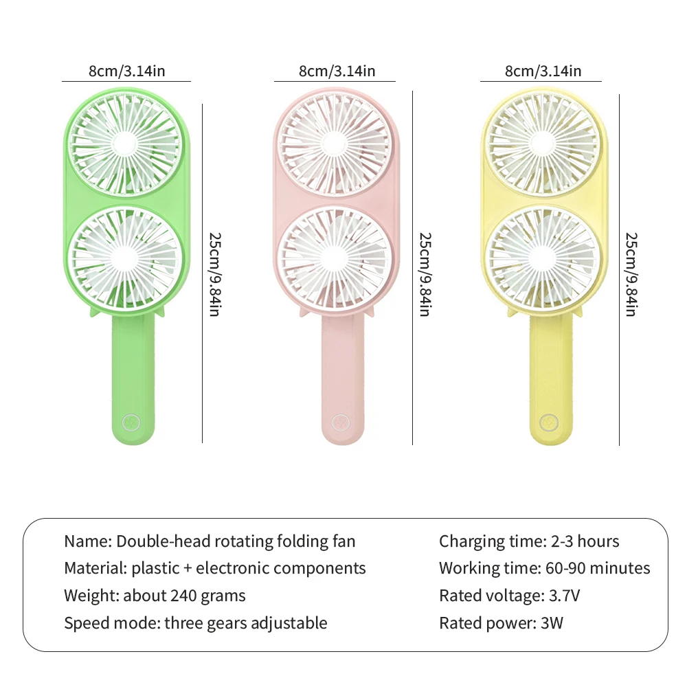 

Dual-Head Floding Adjustable Fans Usb Charged Fans Desktop Handheld Fan Travel Outdoor Summer Cooling Supplies