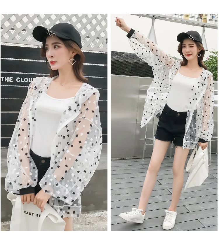 Summer Autumn Sun Protection Transparent Jacket Women Harajuku Loose Thin Hooded Black Jacket Cardigan Coat Casaco Feminina