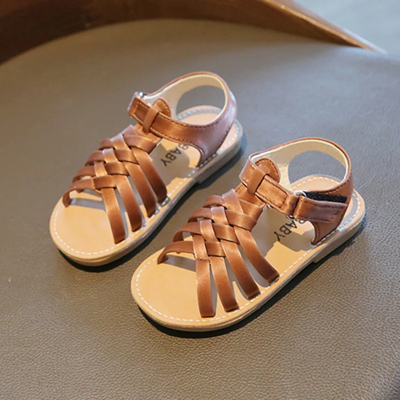 

Детские Тканые Сандалии; Пляжные туфли для девочек Для детей, на лето туфли-лодочки с открытым носом, в Корейском стиле; С мягкой подошвой дл...