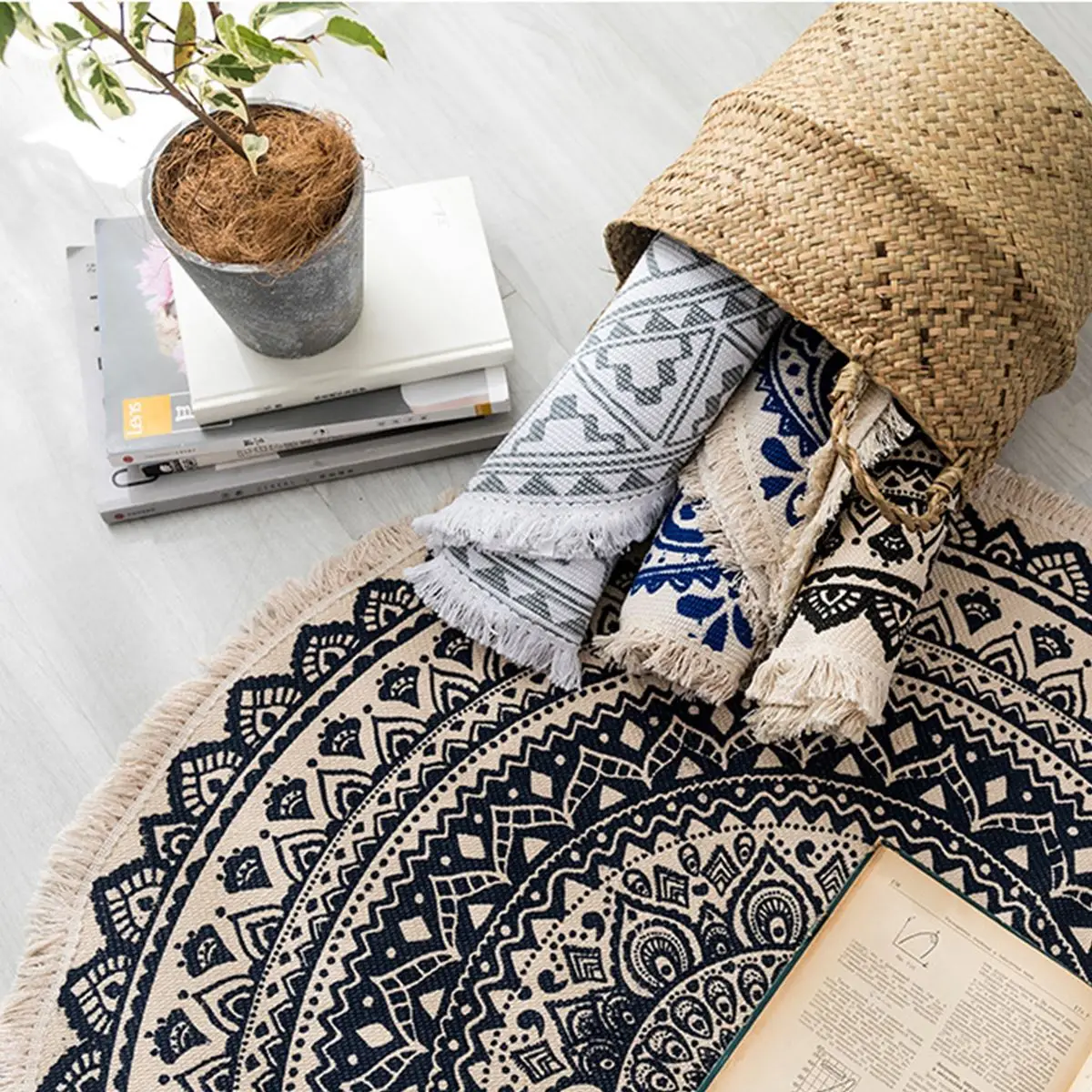 

Round Area Rug Tassels Door Mat Floor Area Rug for Bedroom Living Room Non-slip Prayer Floor Area Mats Tapestry Home Decor