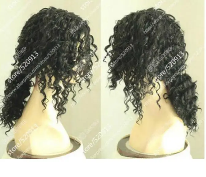 Парик Майкл Джексон/черные винты черные волосы парик с коротким хвостом